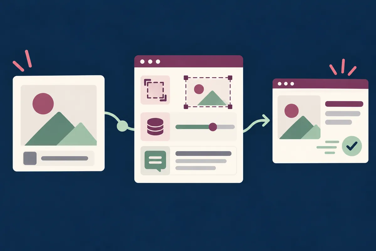 Una imagen se recorta, comprime y describe antes de incorporarse a una web.